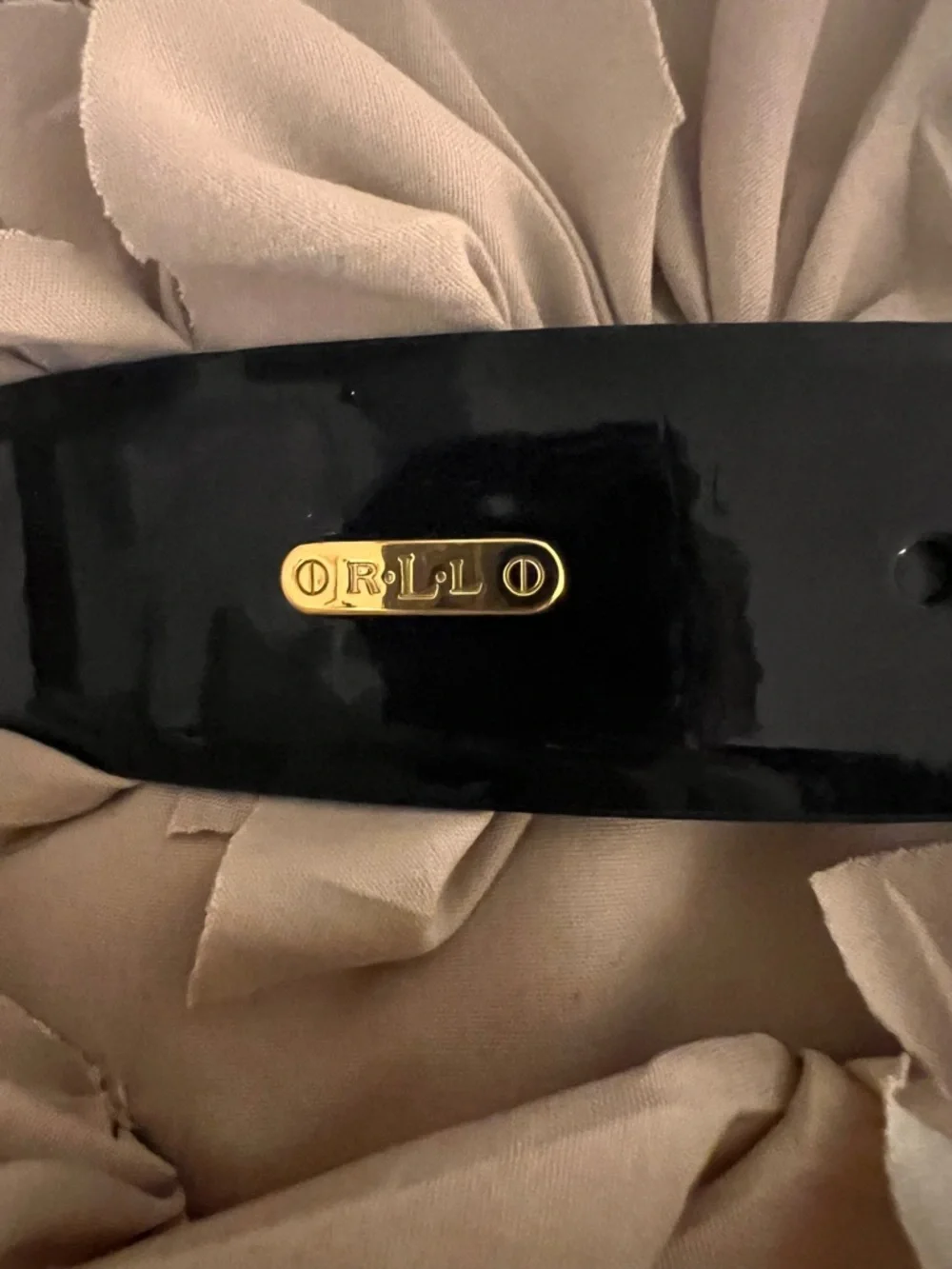 Ralph Lauren Black Patent Wide Waist Belt with Gold-Tone Accents - Picture 3 of 6